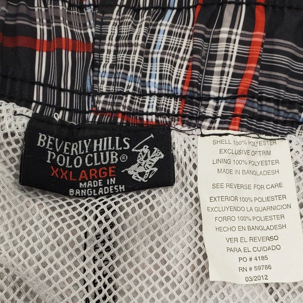 Beverly Hills Polo Club Mens XXL‎ Plaid Cargo Swim Trunks Black Red M702999 NWT